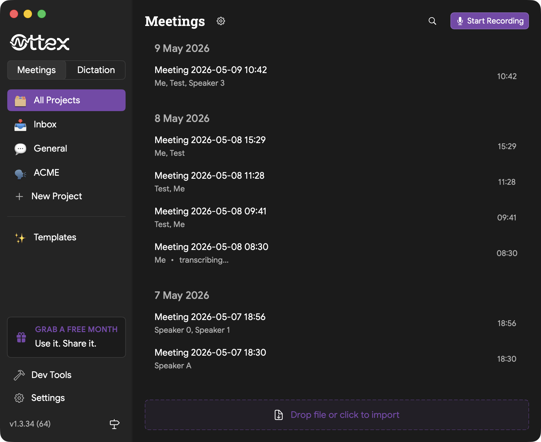 Lista de reuniones con zona para importar archivos