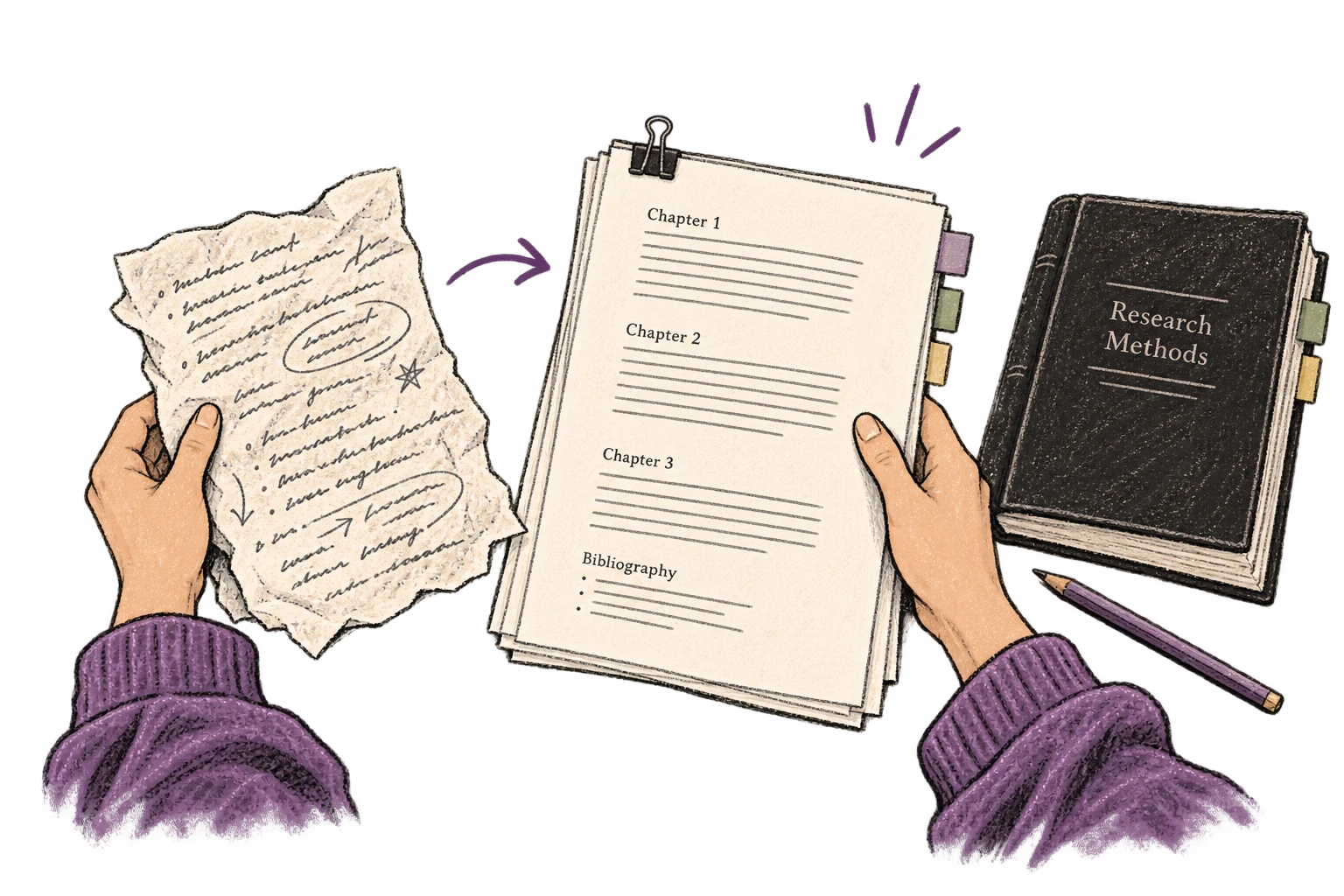 Rough notes become a structured academic manuscript.