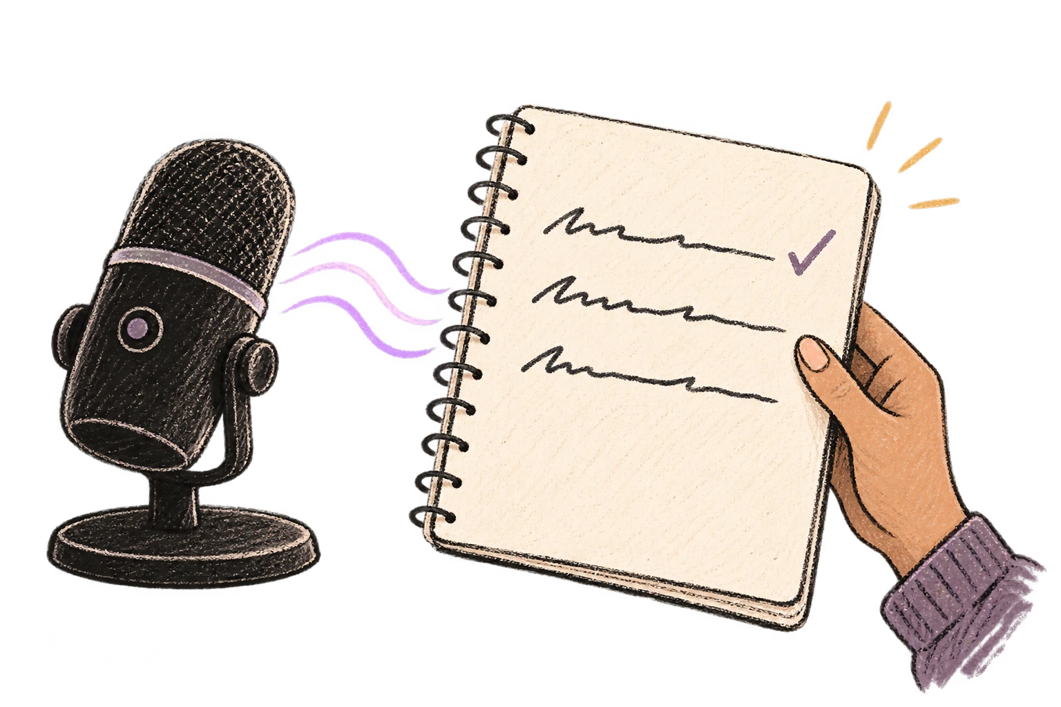 A microphone turns a voice wave into tidy written lines.