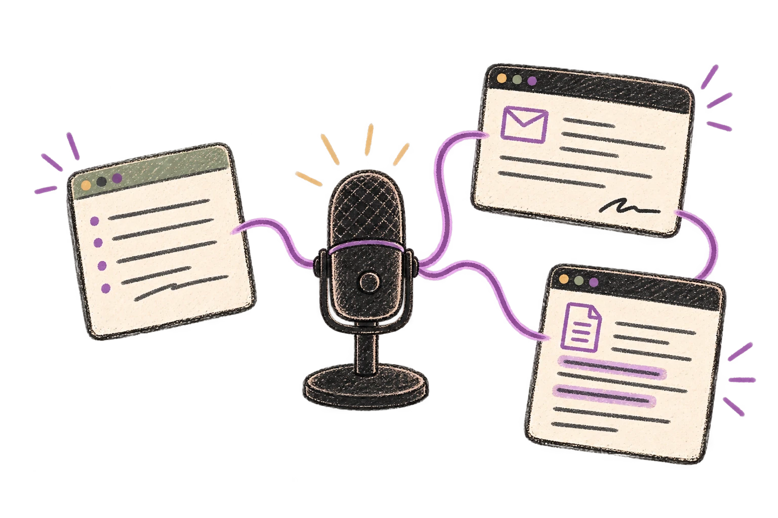 One microphone connects several different application windows.
