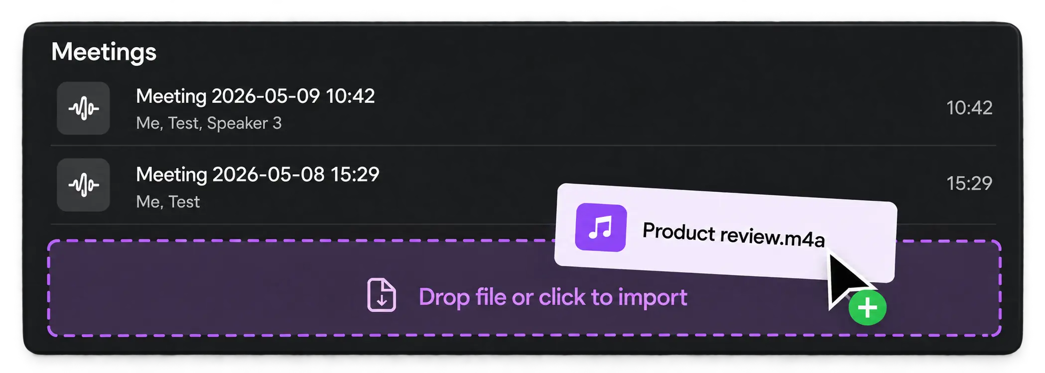An audio file being dragged into the highlighted Ottex import drop zone