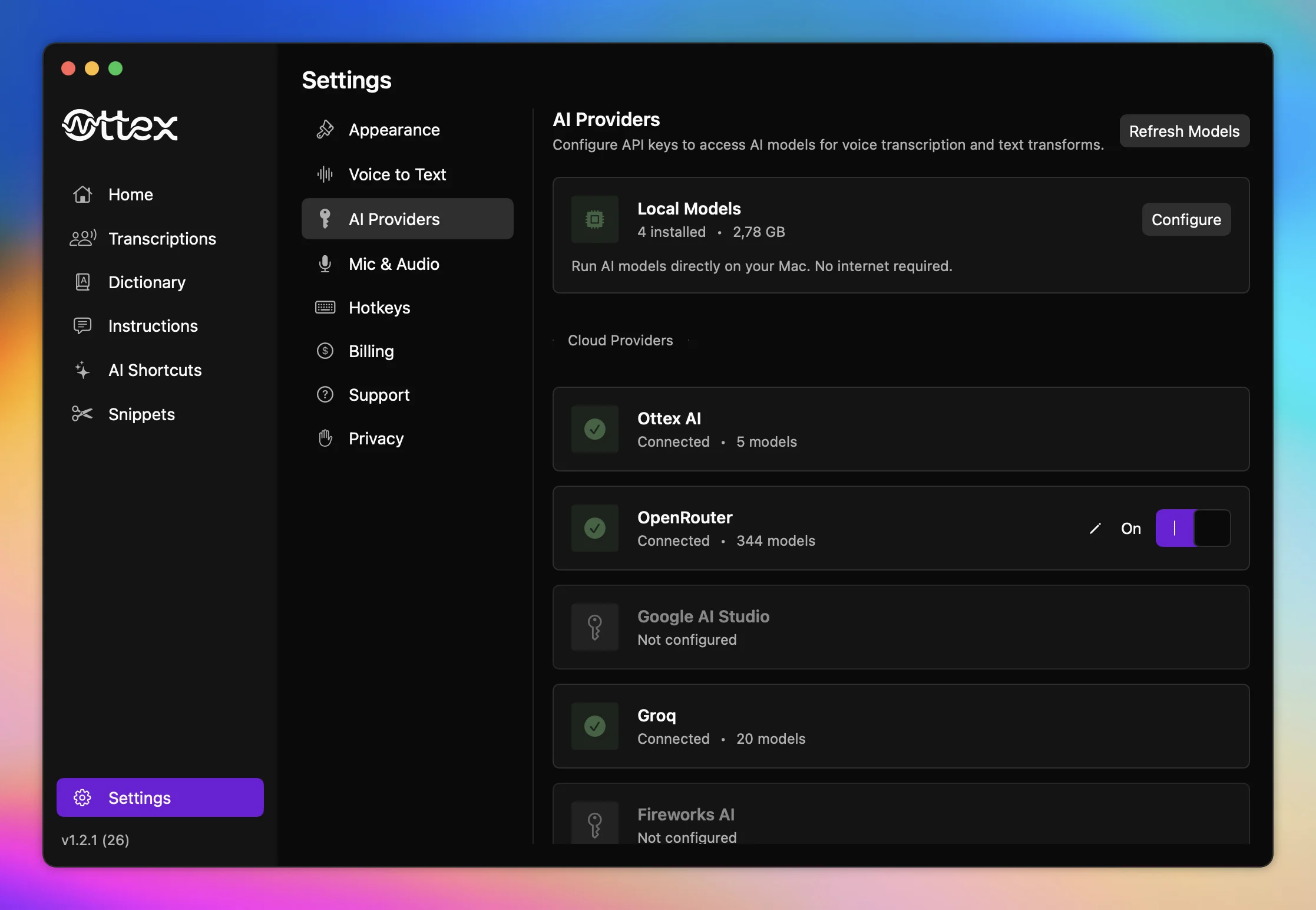 AI Providers settings